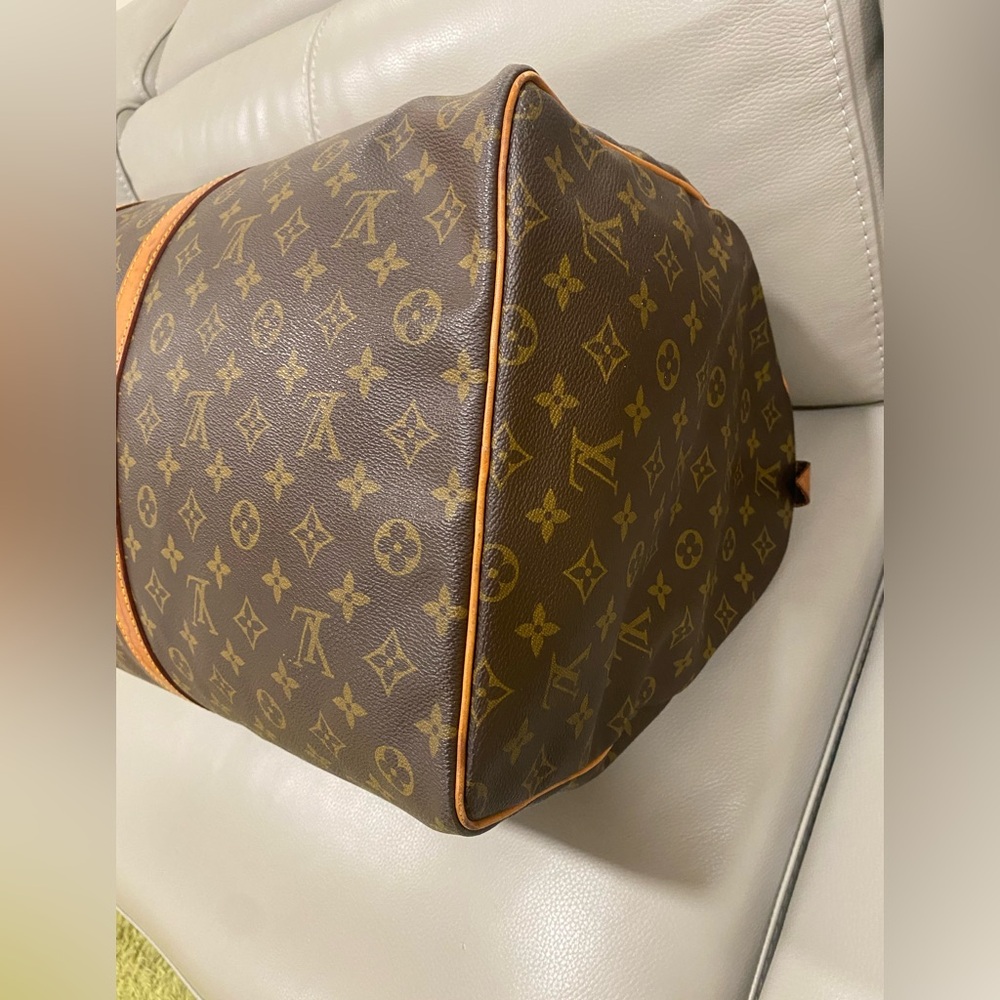 Louis Vuitton Brown Monogram Travel Duffel with Tan Leather Trim - Picture 12 of 13